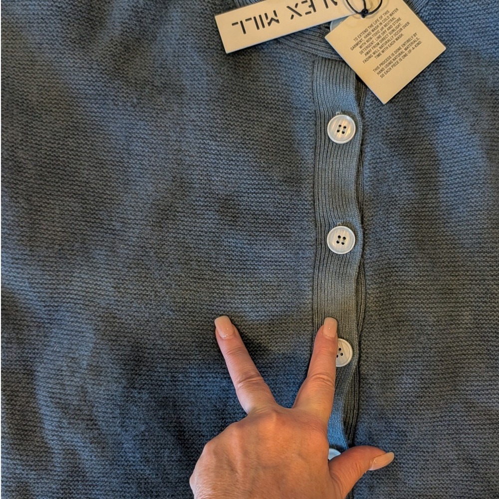 Alex Mill Nico Cardigan 100% Cashmere Light Indigo Hand Dyed Blue Sweater Medium - Picture 8 of 10